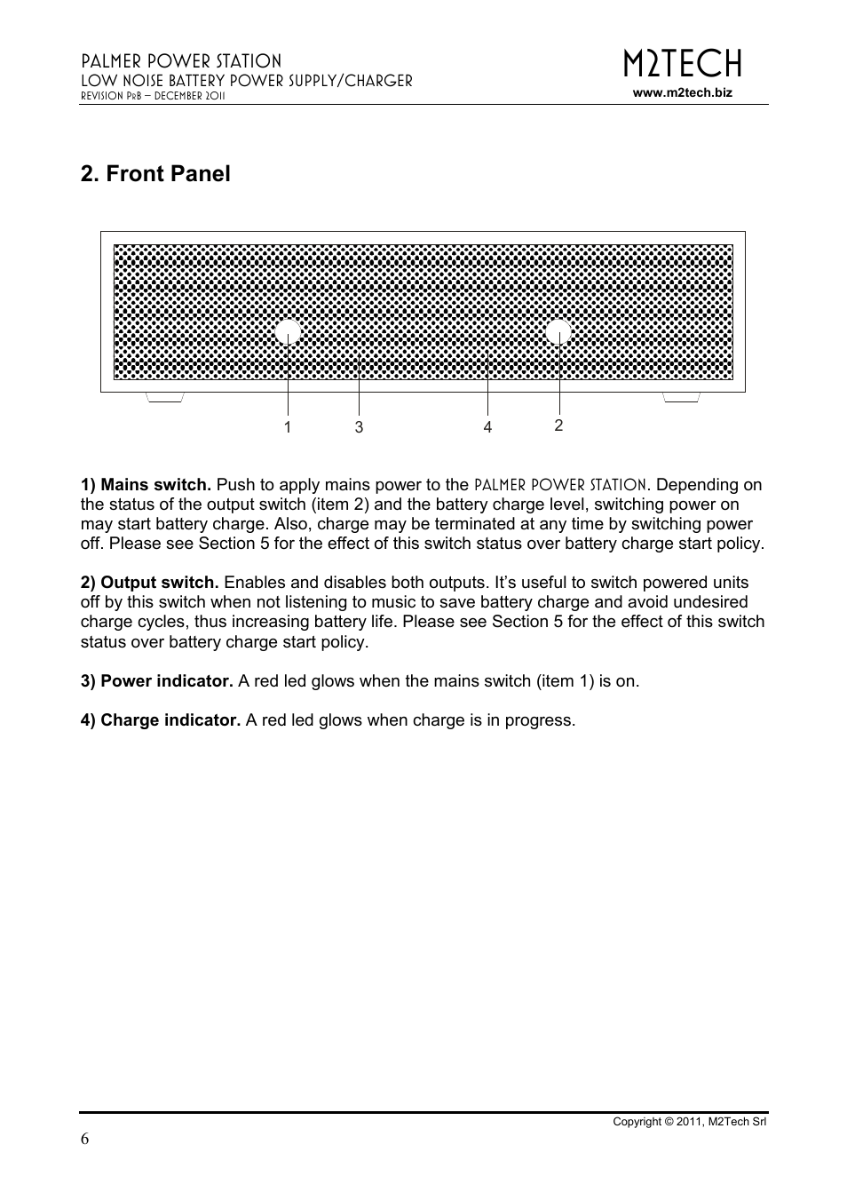 M2tech, Front panel | M2TECH Palmer User Manual | Page 6 / 11