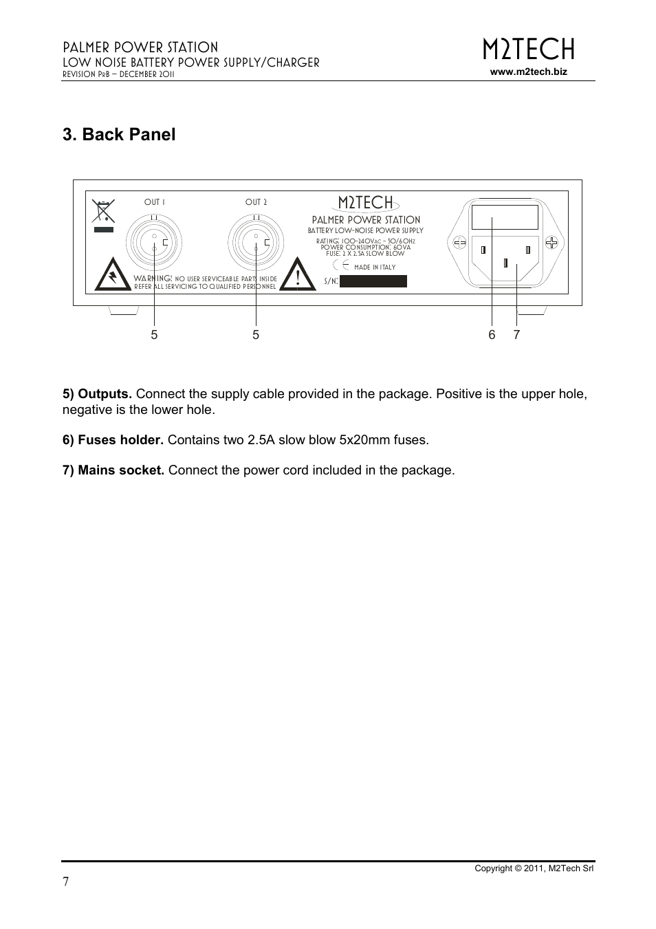 M2tech, Back panel, Palmer power station | M2TECH Palmer User Manual | Page 7 / 11