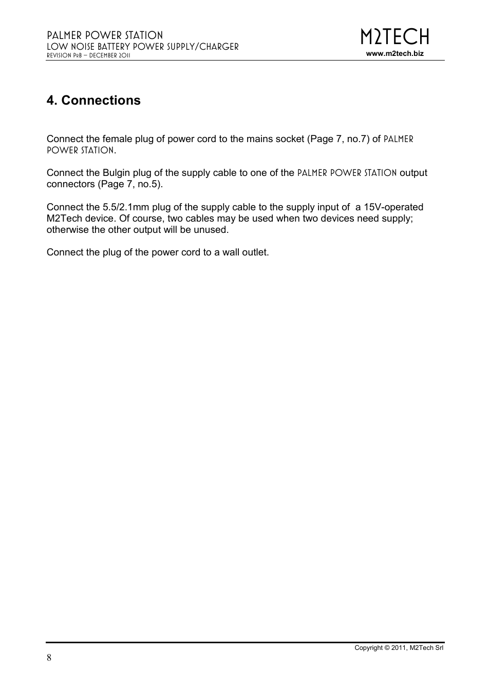 M2tech, Connections | M2TECH Palmer User Manual | Page 8 / 11