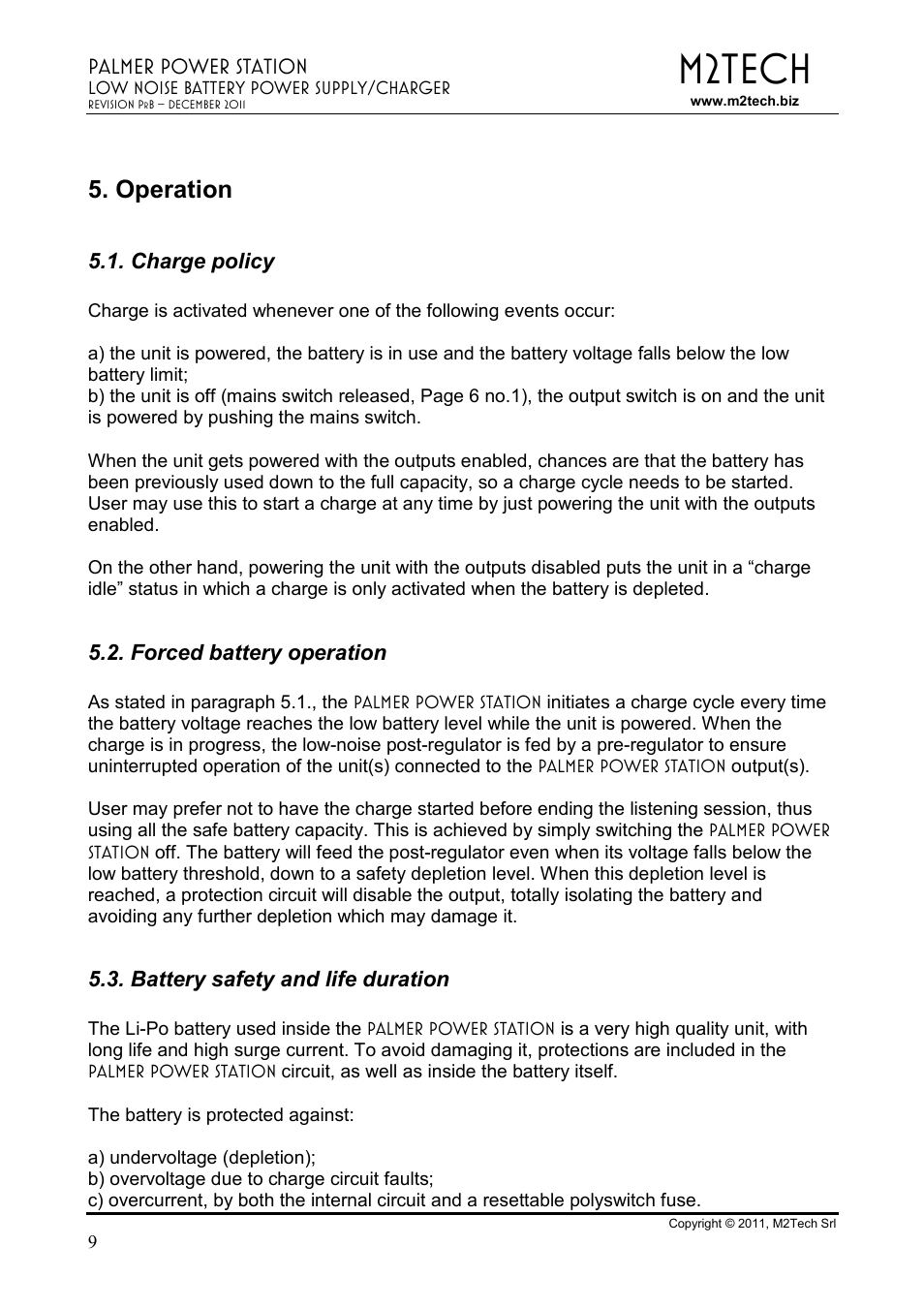 M2tech, Operation | M2TECH Palmer User Manual | Page 9 / 11