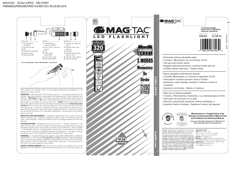 Maglite MAGTAC™ 2-Cell CR123 LED Flashlight Crowned Bezel User Manual | 2 pages
