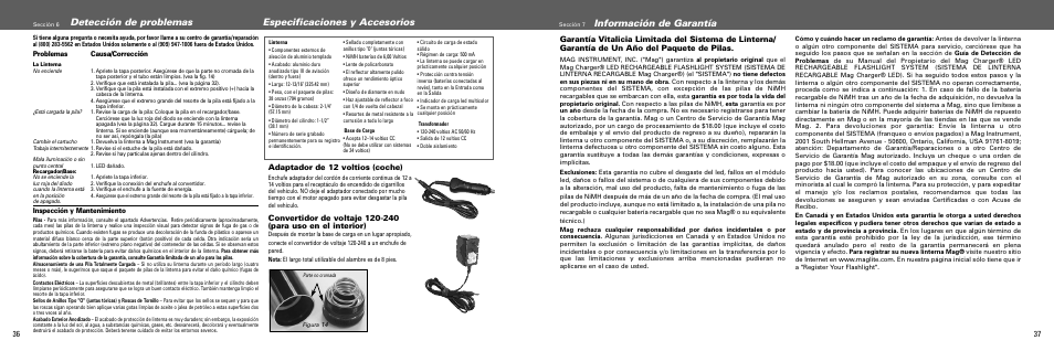 Información de garantía, Adaptador de 12 voltios (coche) | Maglite MAGCHARGER LED Rechargeable System User Manual | Page 19 / 20