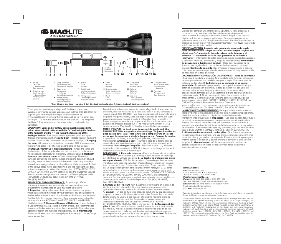 Maglite S3C016 User Manual | 2 pages