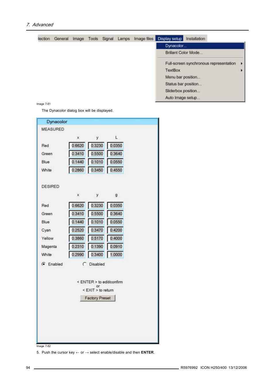 Advanced | Barco ICON H250/400 R9010510 User Manual | Page 100 / 154