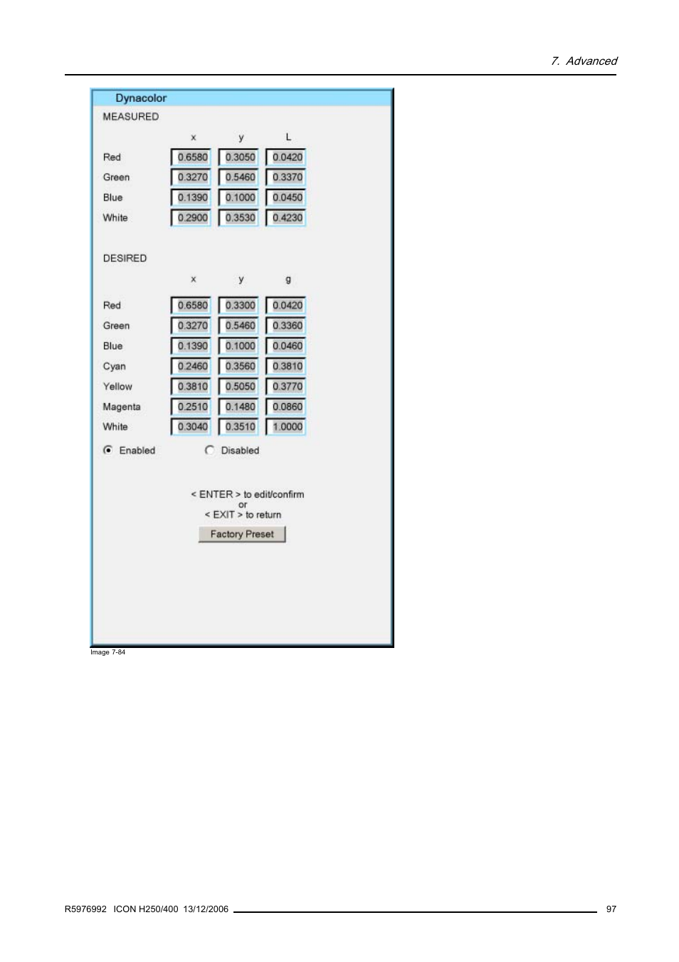 Advanced | Barco ICON H250/400 R9010510 User Manual | Page 103 / 154