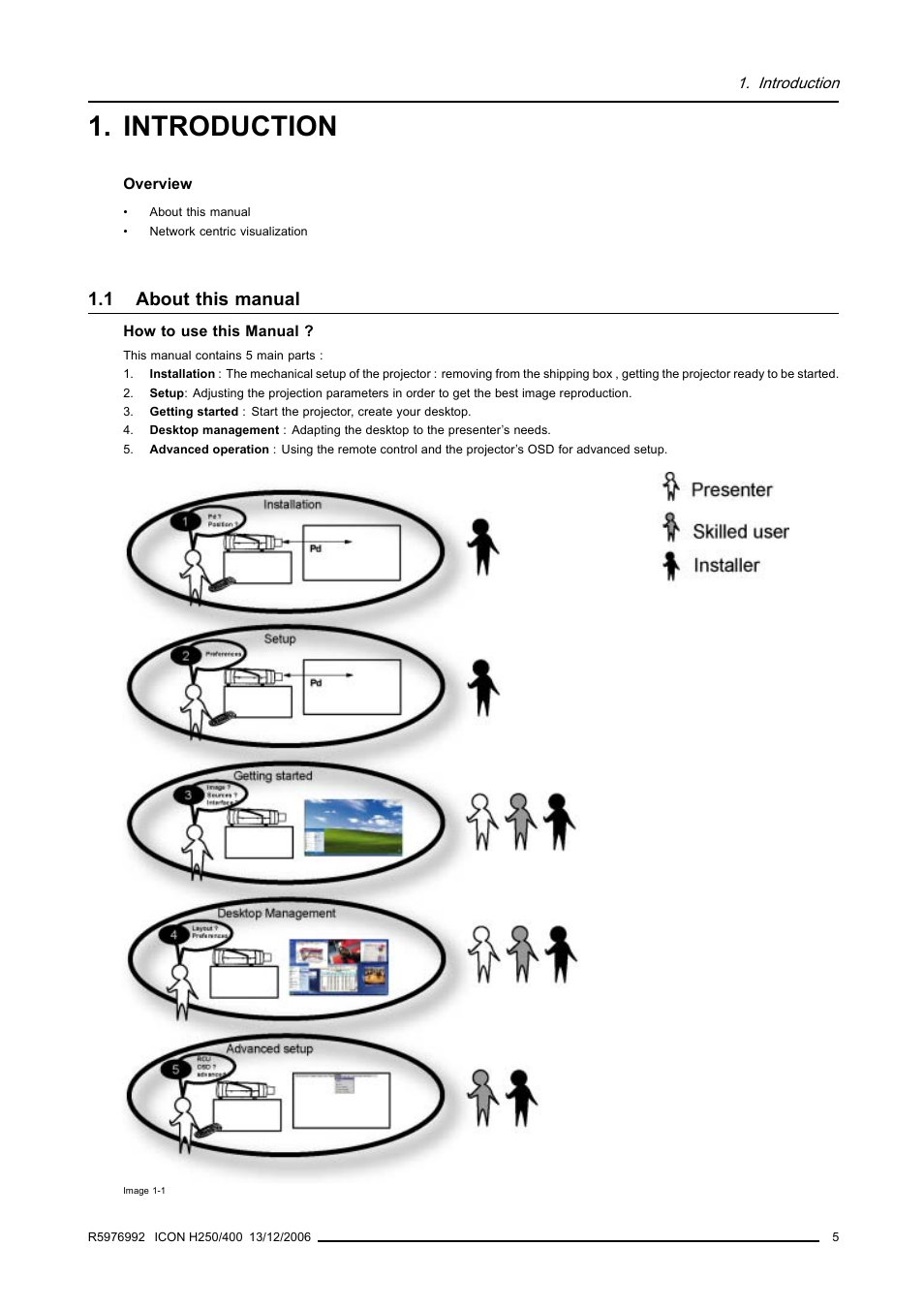 Introduction, 1 about this manual, About this manual | Barco ICON H250/400 R9010510 User Manual | Page 11 / 154