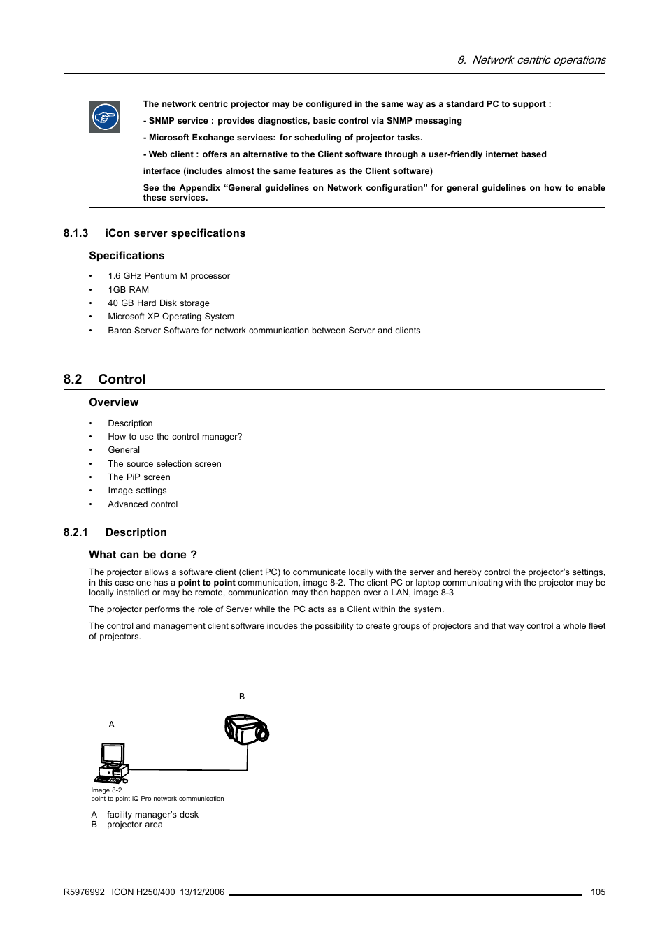 3 icon server specifications, 2 control, 1 description | Icon server specifications, Control, Description | Barco ICON H250/400 R9010510 User Manual | Page 111 / 154