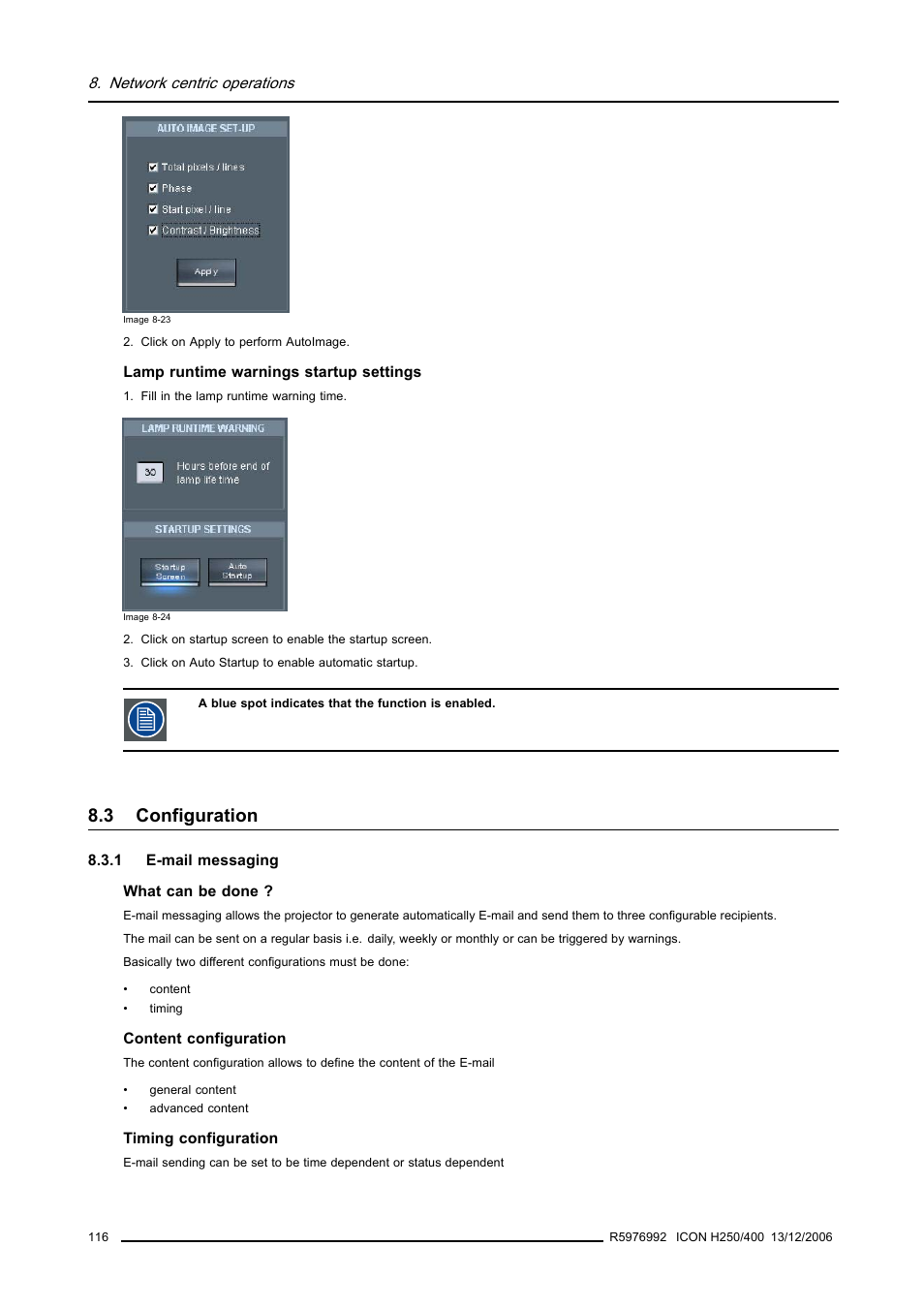 3 configuration, 1 e-mail messaging, Configuration | E-mail messaging | Barco ICON H250/400 R9010510 User Manual | Page 122 / 154