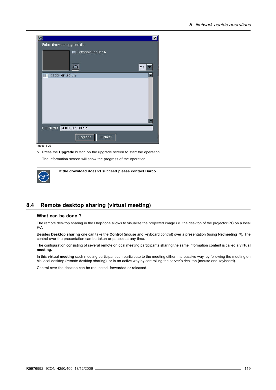 4 remote desktop sharing (virtual meeting), Remote desktop sharing (virtual meeting) | Barco ICON H250/400 R9010510 User Manual | Page 125 / 154