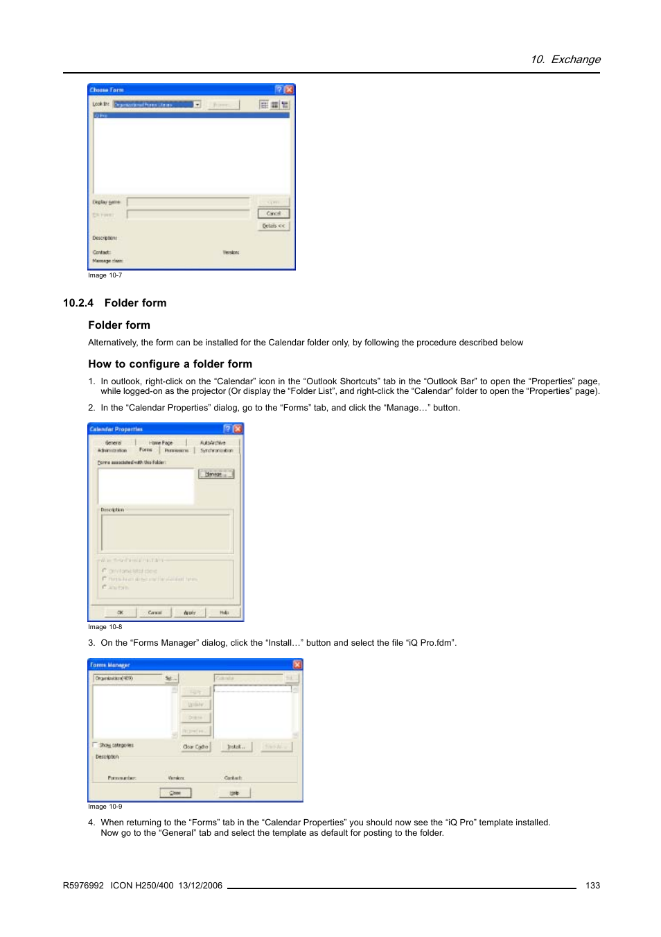 4 folder form, Exchange | Barco ICON H250/400 R9010510 User Manual | Page 139 / 154
