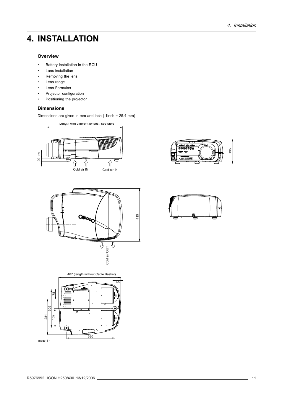 Installation | Barco ICON H250/400 R9010510 User Manual | Page 17 / 154