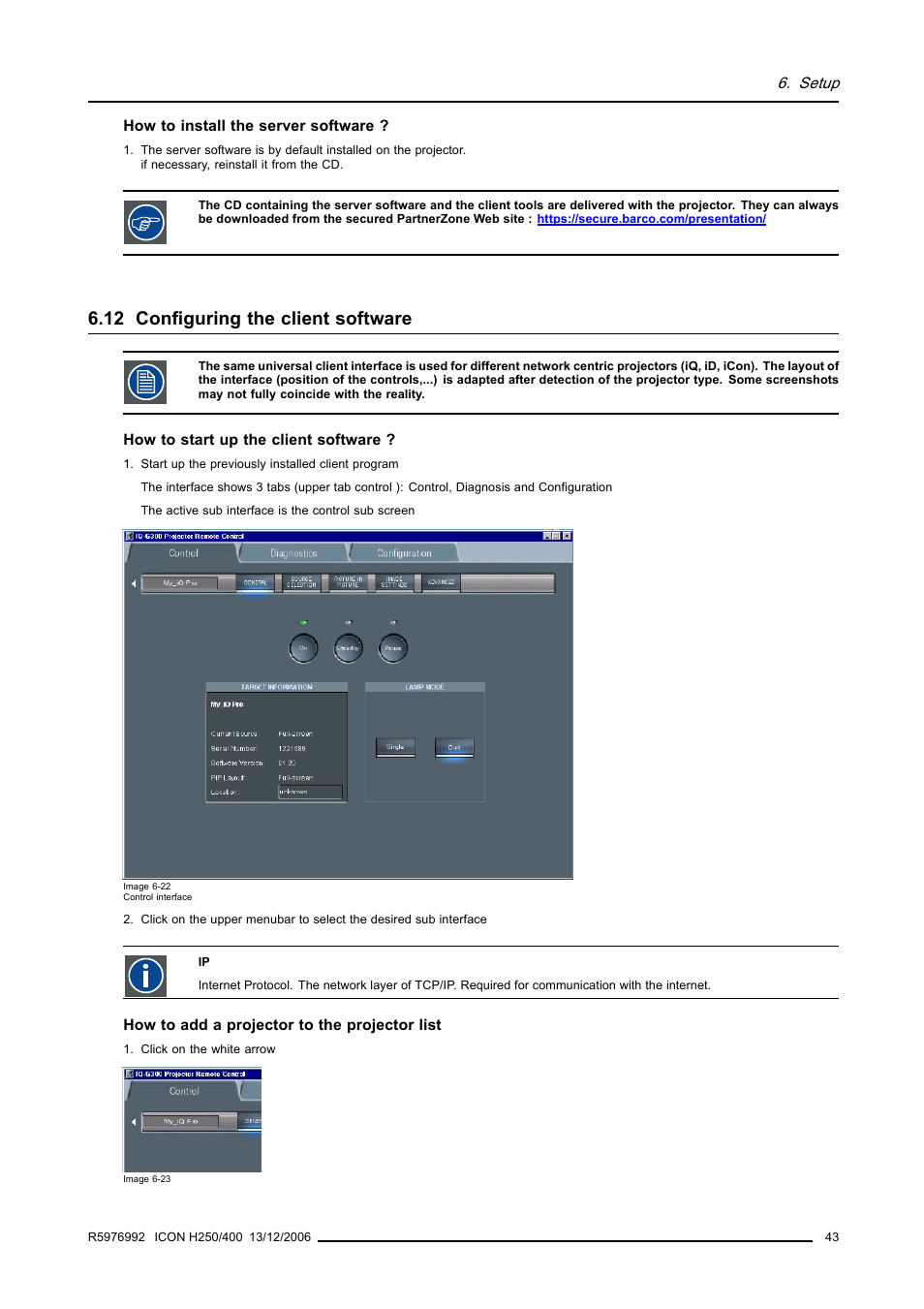 12 configuring the client software, Configuring the client software | Barco ICON H250/400 R9010510 User Manual | Page 49 / 154