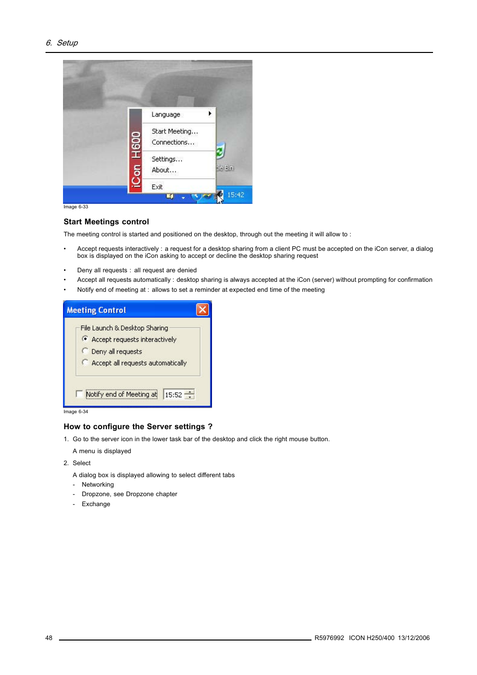 Setup | Barco ICON H250/400 R9010510 User Manual | Page 54 / 154