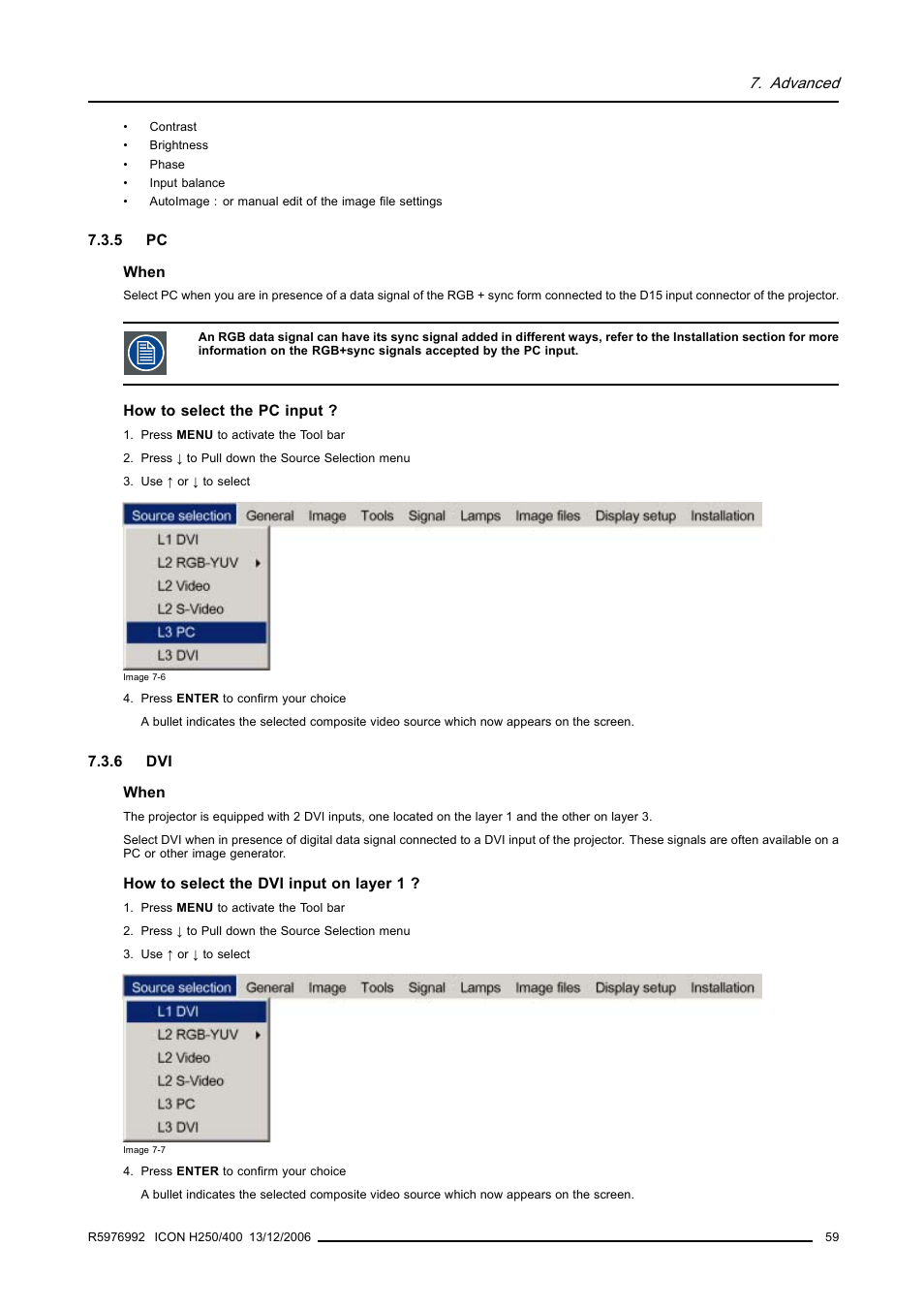5 pc, 6 dvi | Barco ICON H250/400 R9010510 User Manual | Page 65 / 154