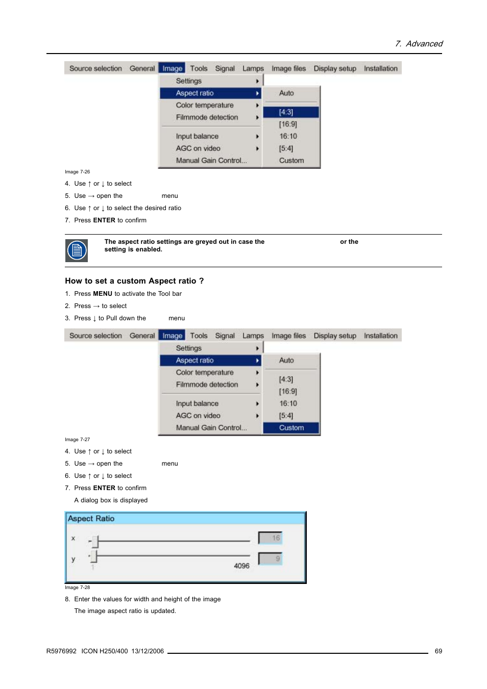 Advanced | Barco ICON H250/400 R9010510 User Manual | Page 75 / 154