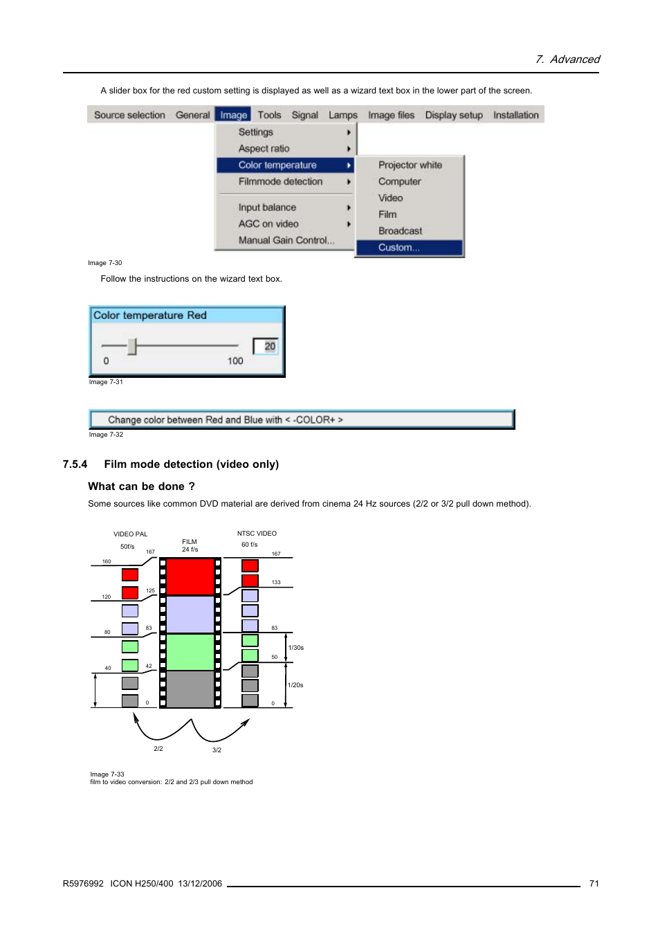 4 film mode detection (video only), Film mode detection (video only), Advanced | Barco ICON H250/400 R9010510 User Manual | Page 77 / 154