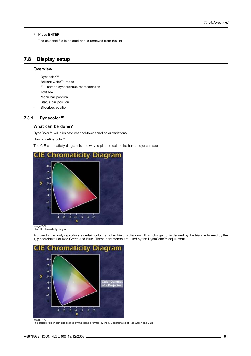 8 display setup, 1 dynacolor, Display setup | Dynacolor | Barco ICON H250/400 R9010510 User Manual | Page 97 / 154