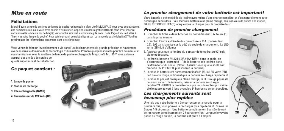 Mise en route, Félicitations, Ce paquet contient | Procédure de premier chargement | Maglite ML125-33014 User Manual | Page 13 / 26