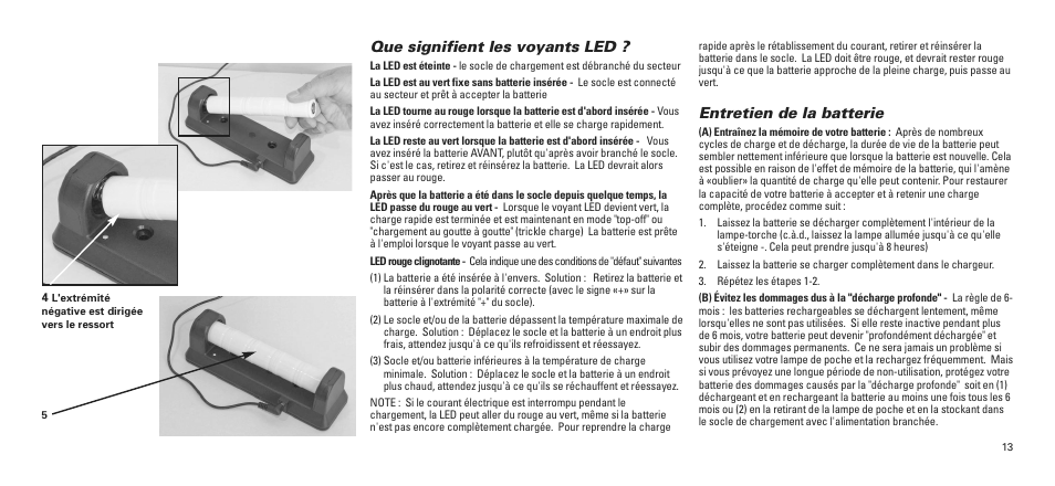 Que signifient les voyants led, Entretien de la batterie | Maglite ML125-33014 User Manual | Page 14 / 26