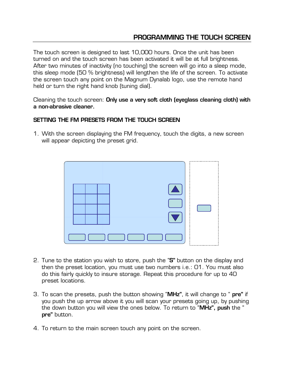 Programming the touch screen, Programming the touch screen 10 | Magnum Dynalab MD-109 User Manual | Page 10 / 19