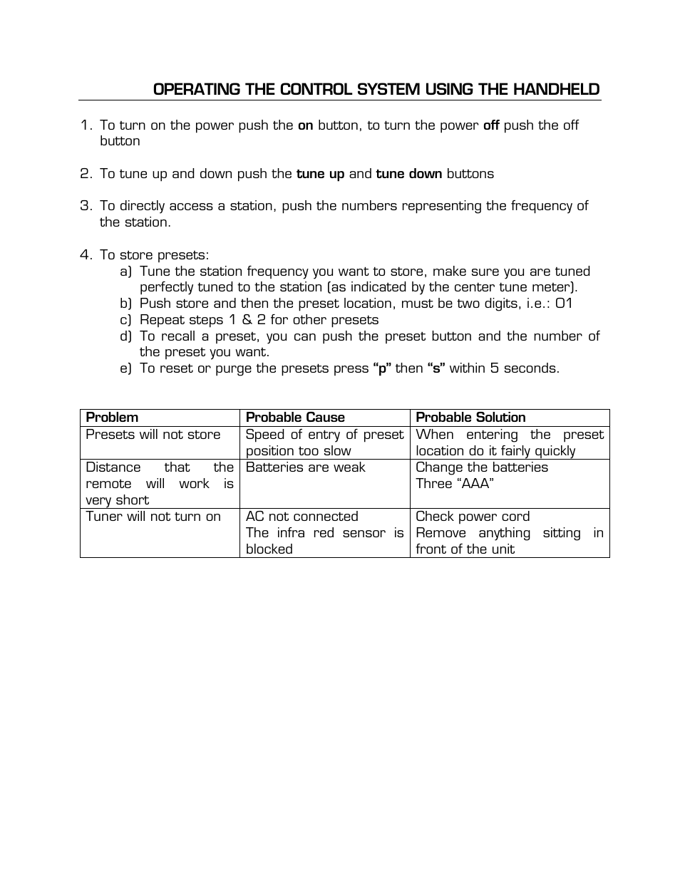 Operating the control system using the handheld 14 | Magnum Dynalab MD-109 User Manual | Page 14 / 19
