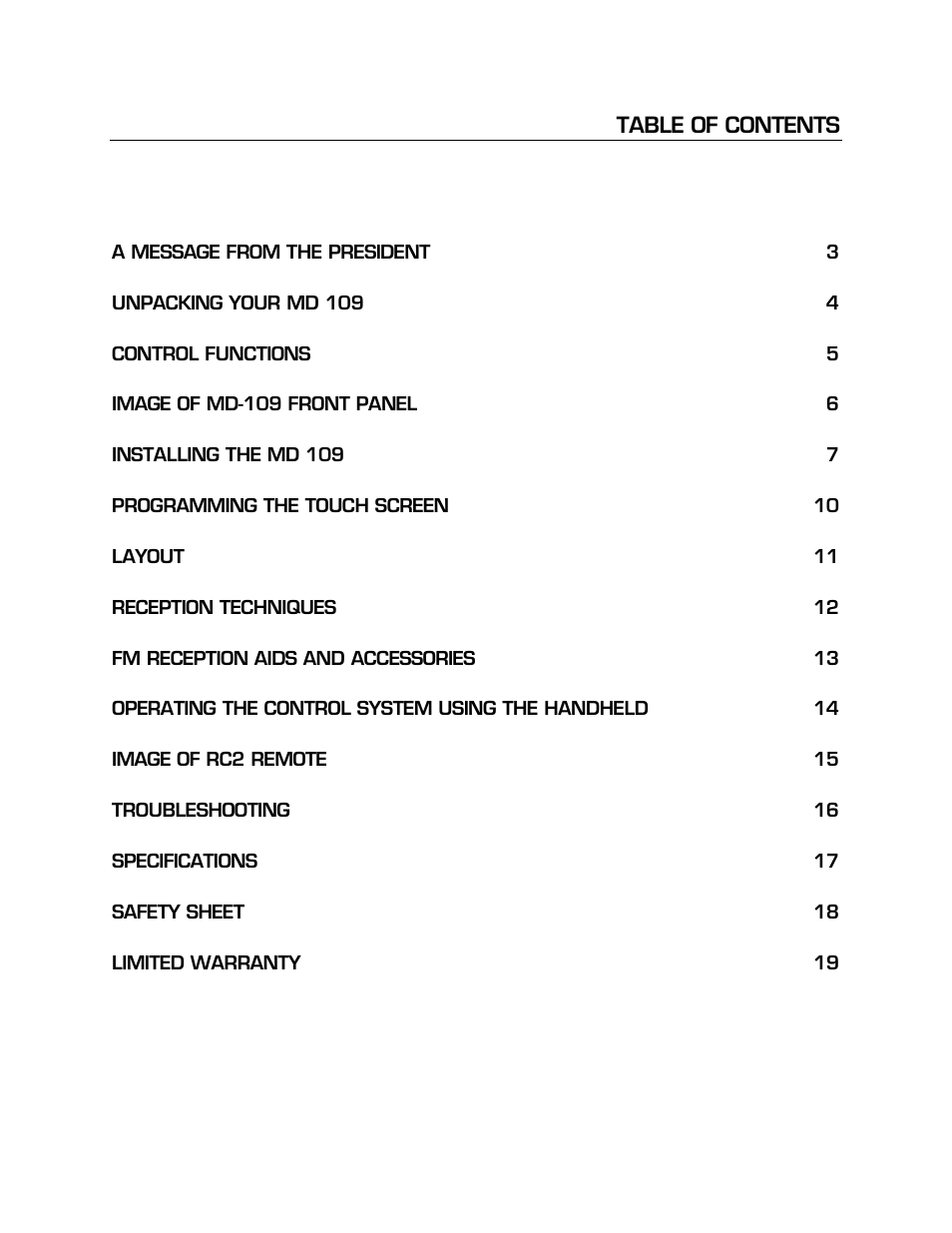 A message from the president | Magnum Dynalab MD-109 User Manual | Page 2 / 19