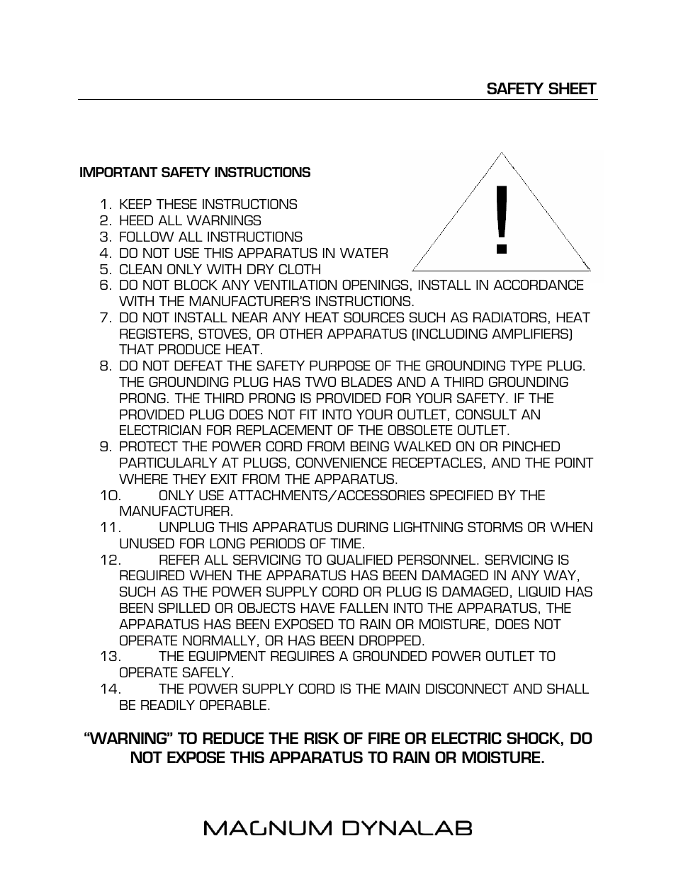 Safety sheet, Safety sheet 15 | Magnum Dynalab MD-106T User Manual | Page 15 / 16