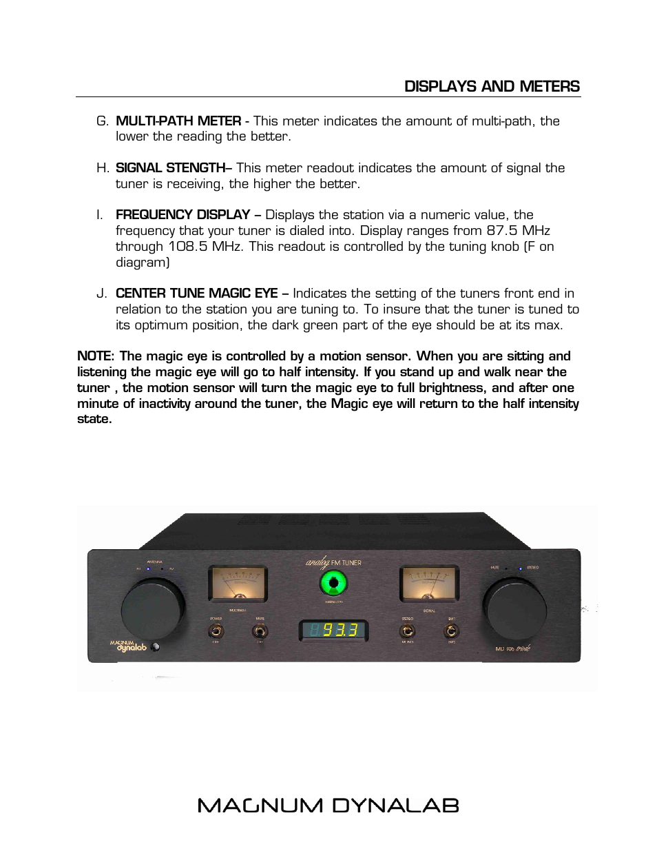 Displays and meters | Magnum Dynalab MD-106T User Manual | Page 7 / 16