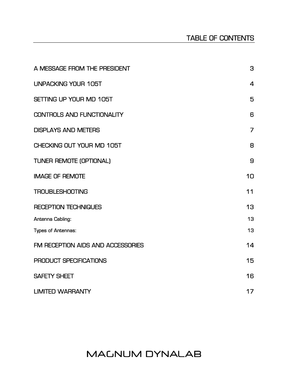 Magnum Dynalab MD-105T User Manual | Page 2 / 17