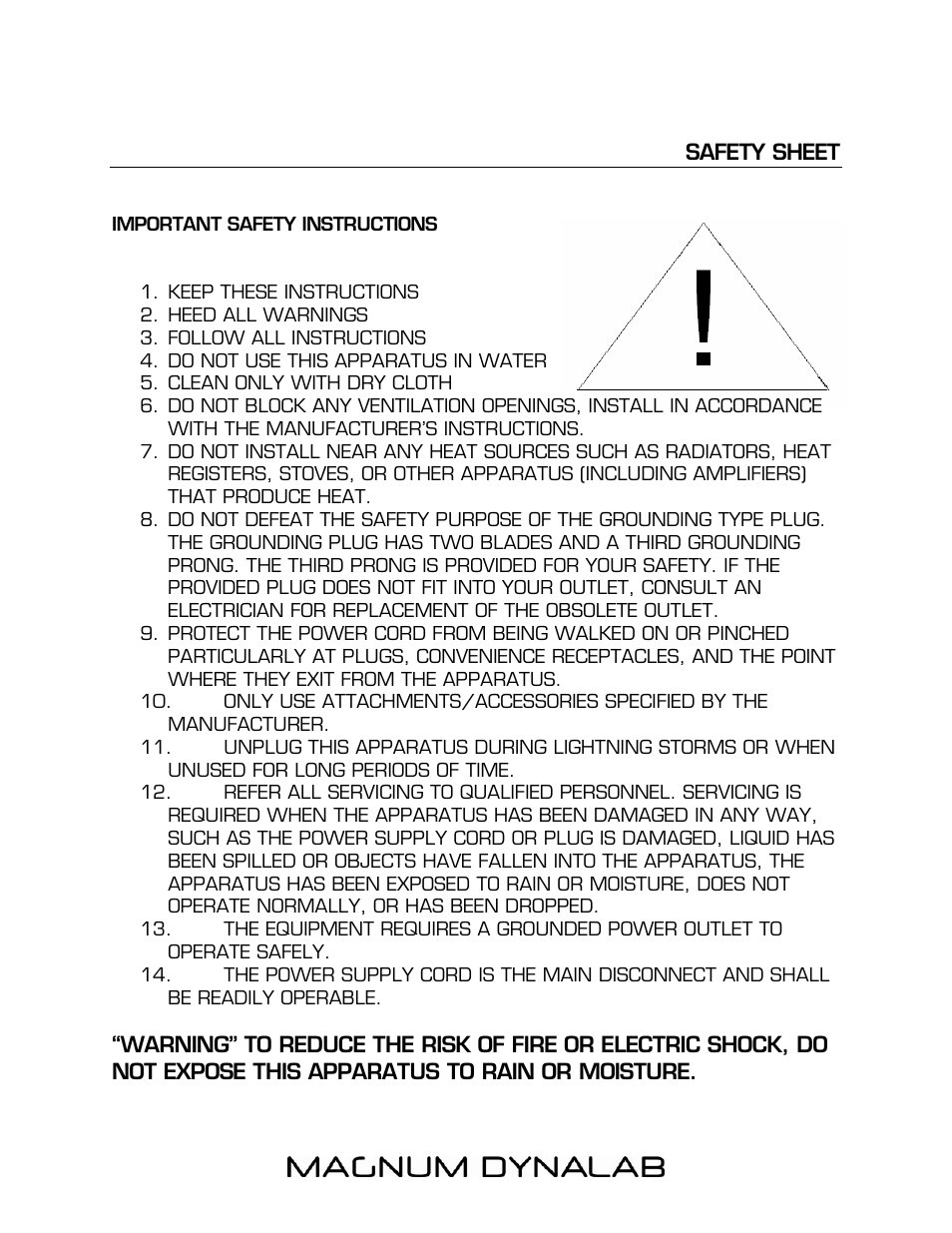 Safety sheet, Safety sheet 15 | Magnum Dynalab MD-102T User Manual | Page 15 / 16