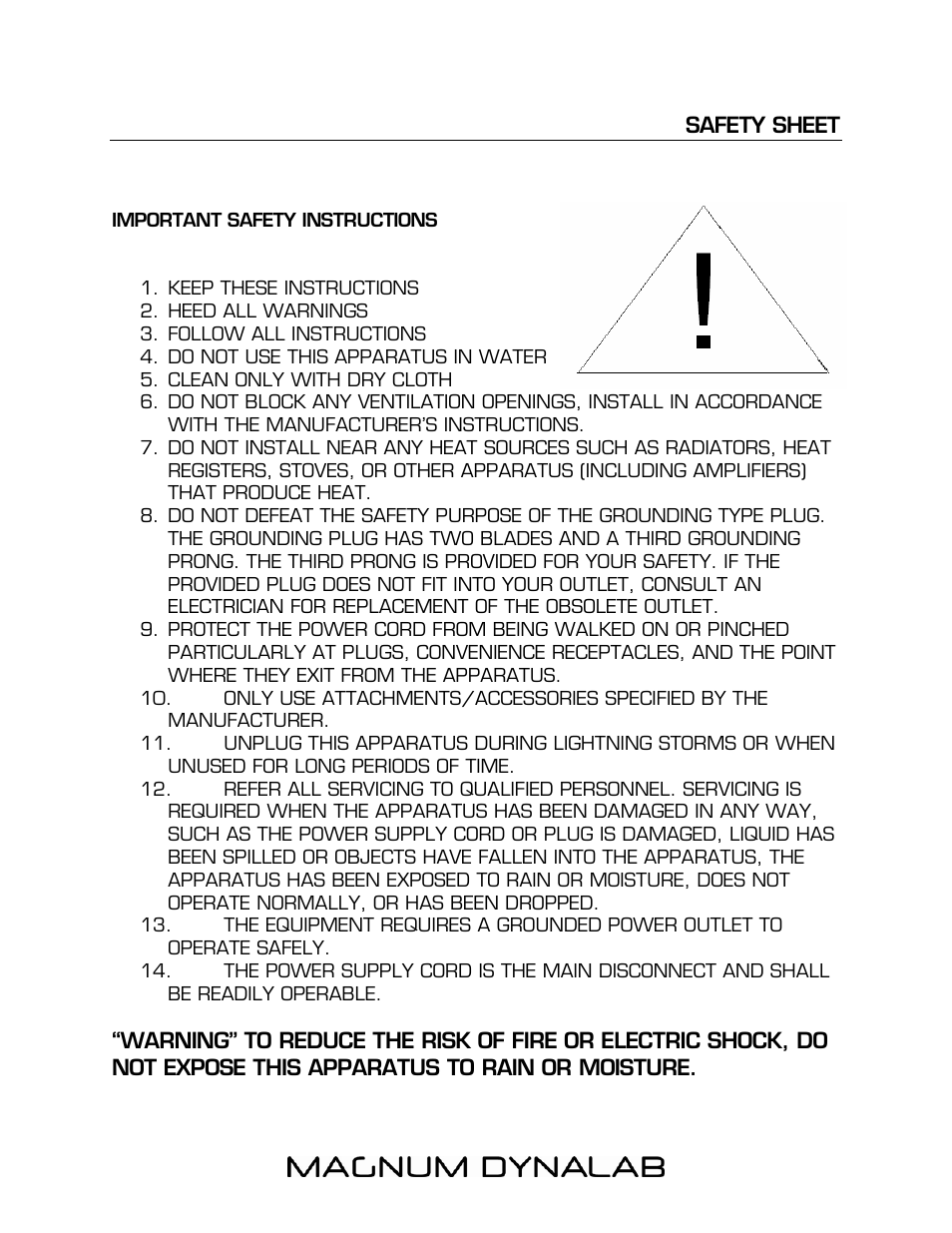 Safety sheet, Safety sheet 15 | Magnum Dynalab MD-102 User Manual | Page 15 / 16