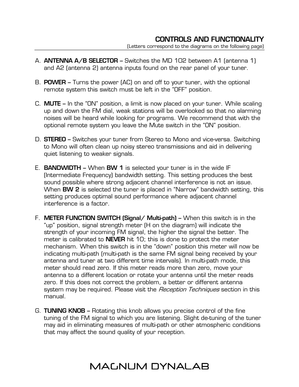 Controls and functionality | Magnum Dynalab MD-102 User Manual | Page 6 / 16