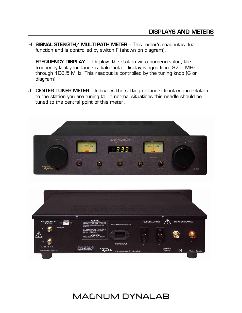 Displays and meters | Magnum Dynalab MD-102 User Manual | Page 7 / 16