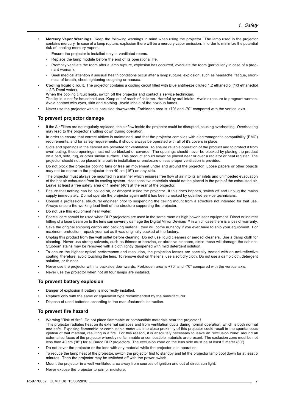 Safety | Barco CLM HD8 R9050130 User Manual | Page 11 / 231