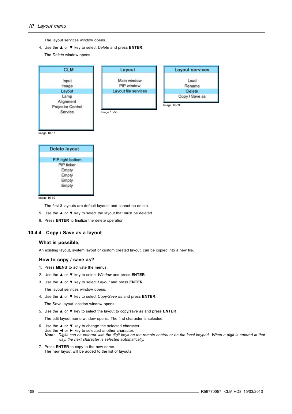 4 copy / save as a layout, Copy / save as a layout, Layout menu | Barco CLM HD8 R9050130 User Manual | Page 112 / 231