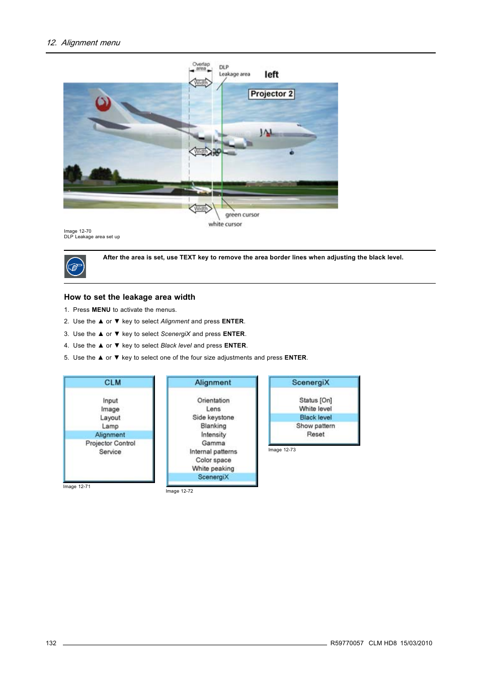 Alignment menu | Barco CLM HD8 R9050130 User Manual | Page 136 / 231