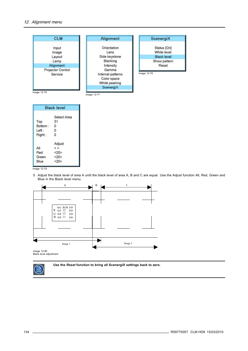 Alignment menu | Barco CLM HD8 R9050130 User Manual | Page 138 / 231