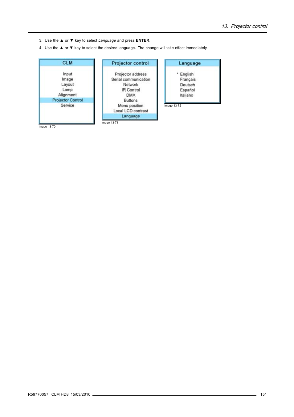 Projector control | Barco CLM HD8 R9050130 User Manual | Page 155 / 231