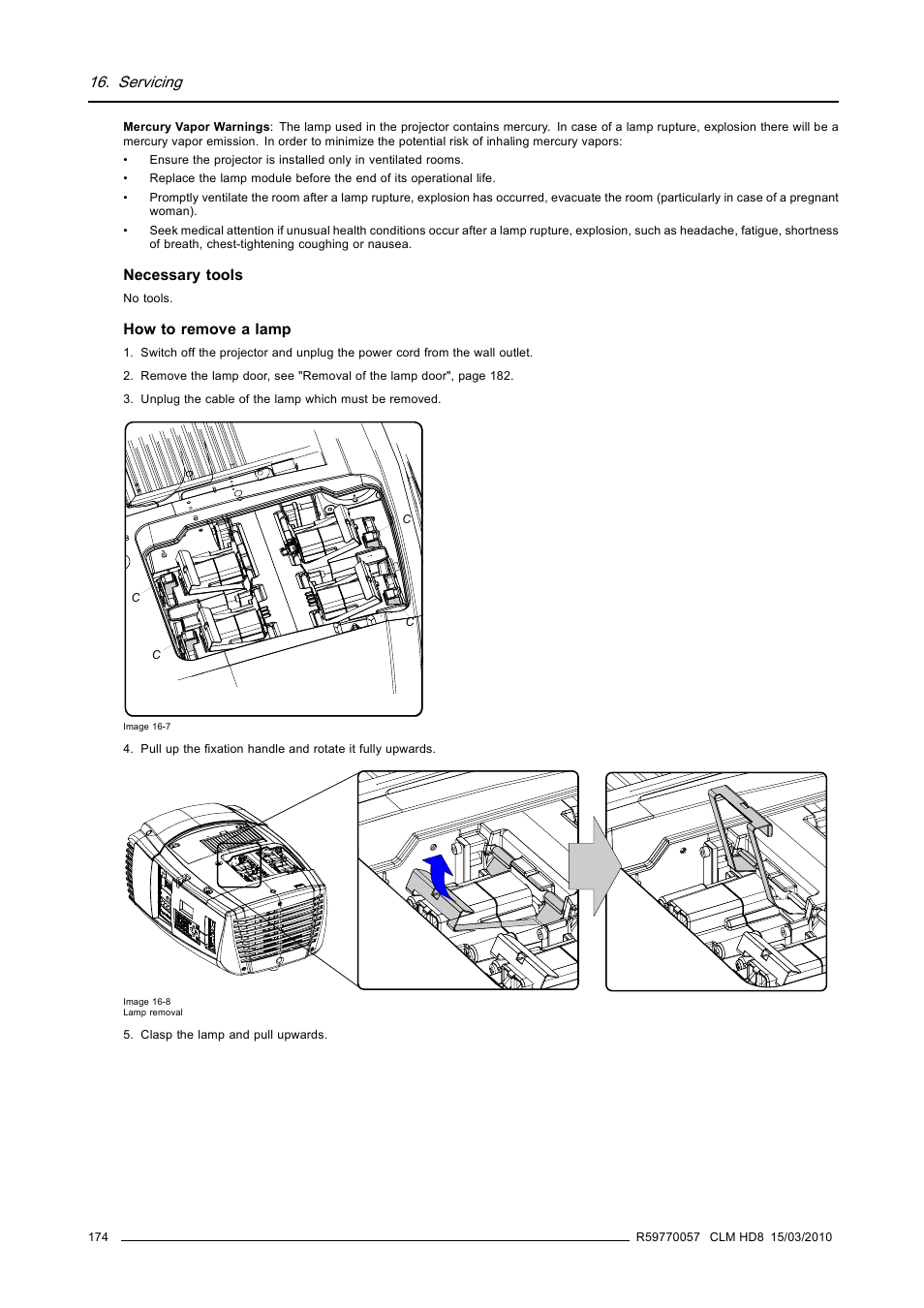 Servicing | Barco CLM HD8 R9050130 User Manual | Page 178 / 231