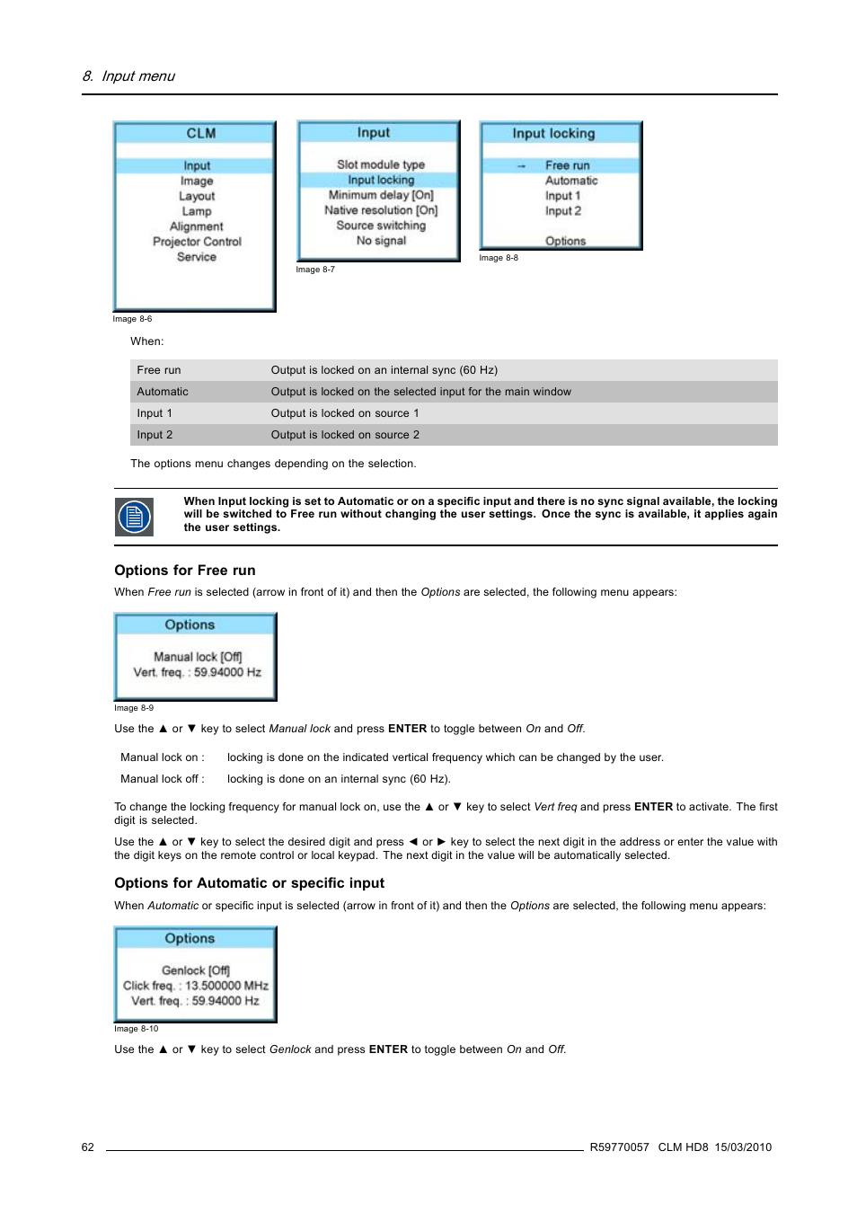 Input menu | Barco CLM HD8 R9050130 User Manual | Page 66 / 231