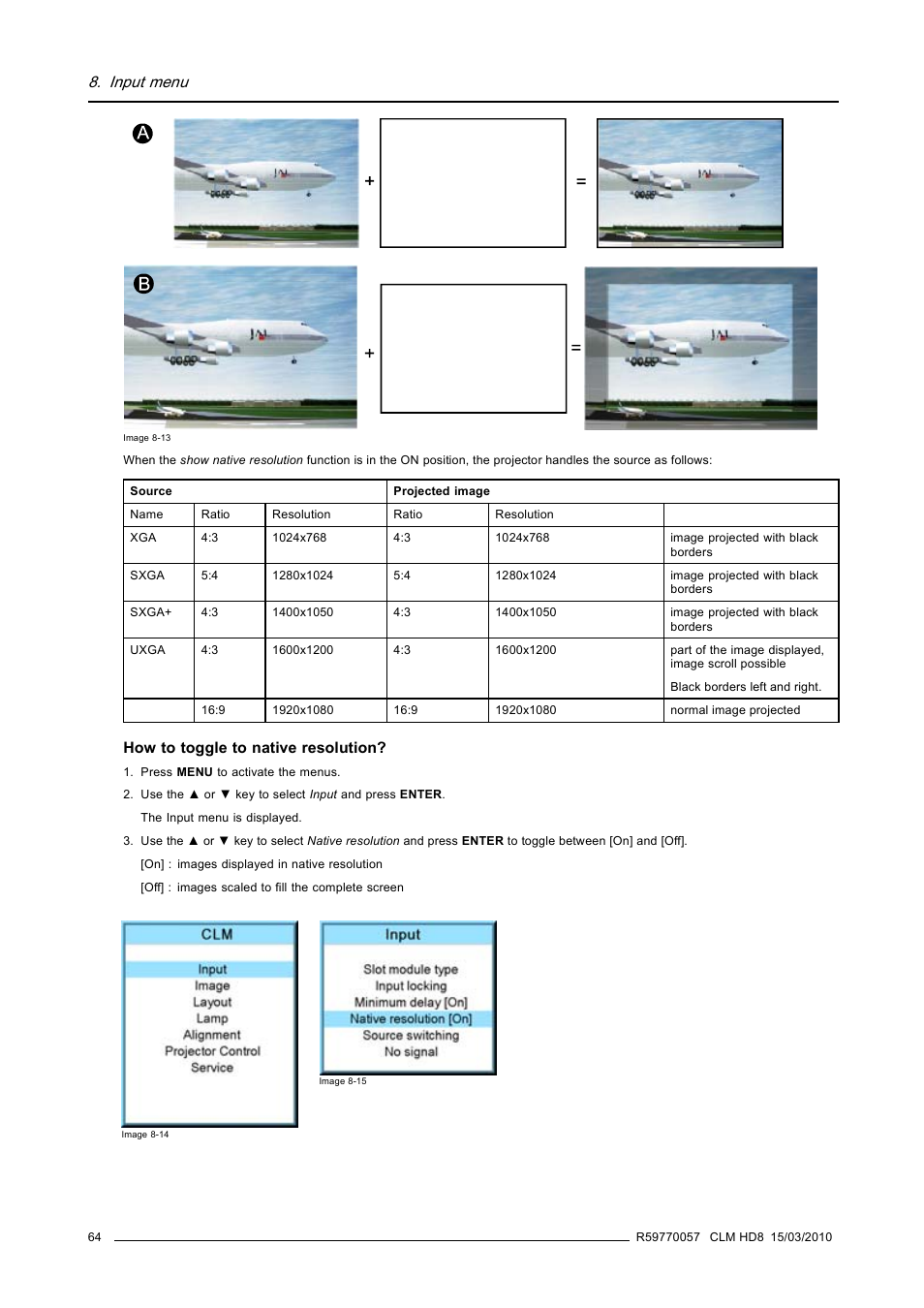 Input menu | Barco CLM HD8 R9050130 User Manual | Page 68 / 231