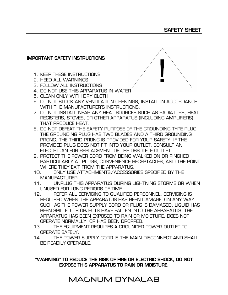 Safety sheet, Safety sheet 15 | Magnum Dynalab MD-100T User Manual | Page 15 / 16