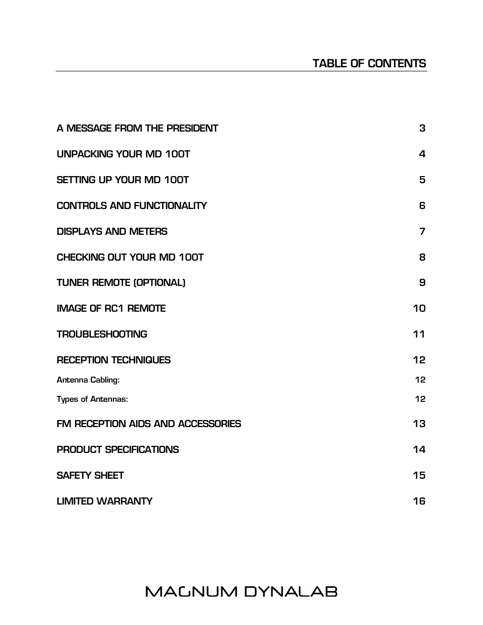 Magnum Dynalab MD-100T User Manual | Page 2 / 16