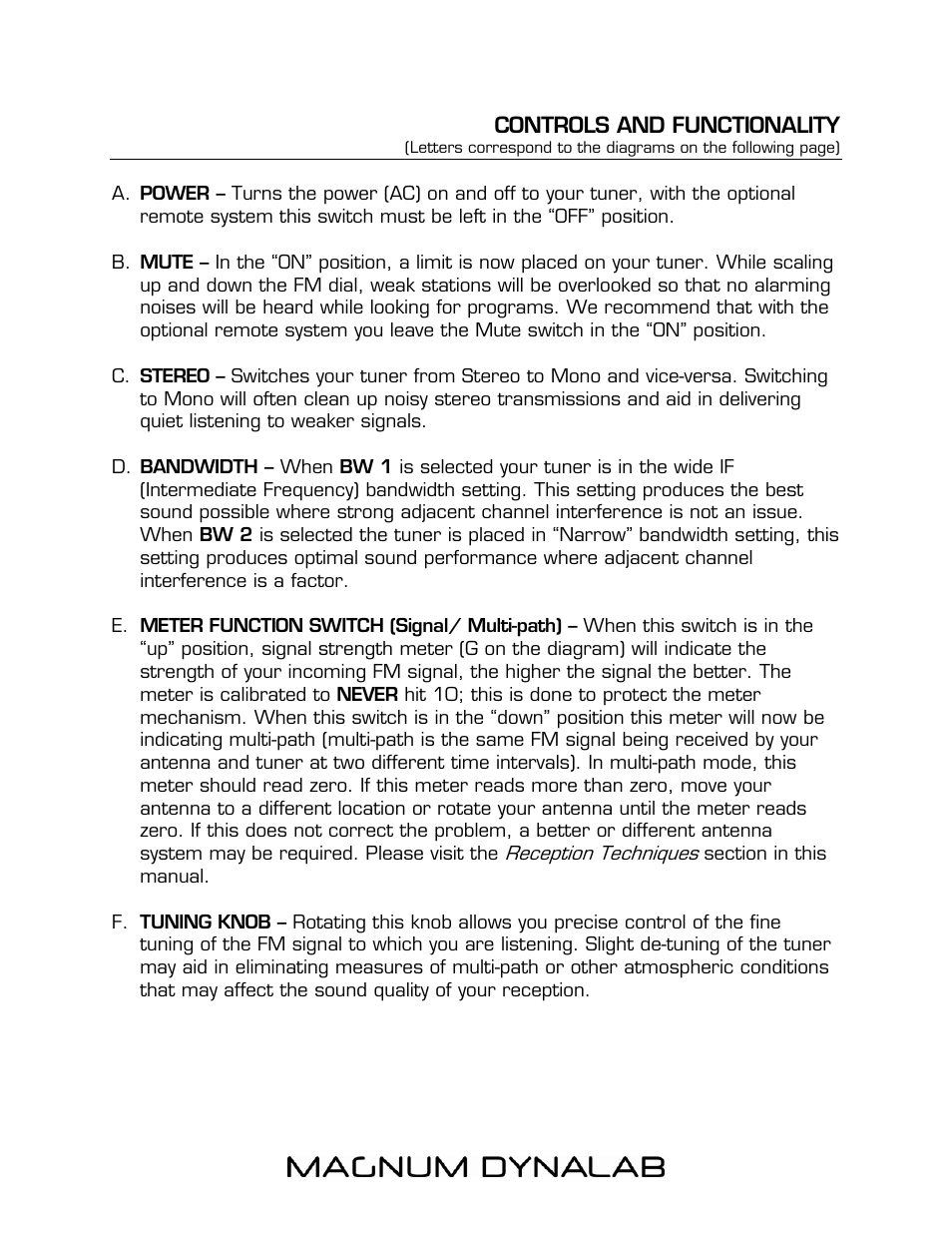 Controls and functionality | Magnum Dynalab MD-100T User Manual | Page 6 / 16