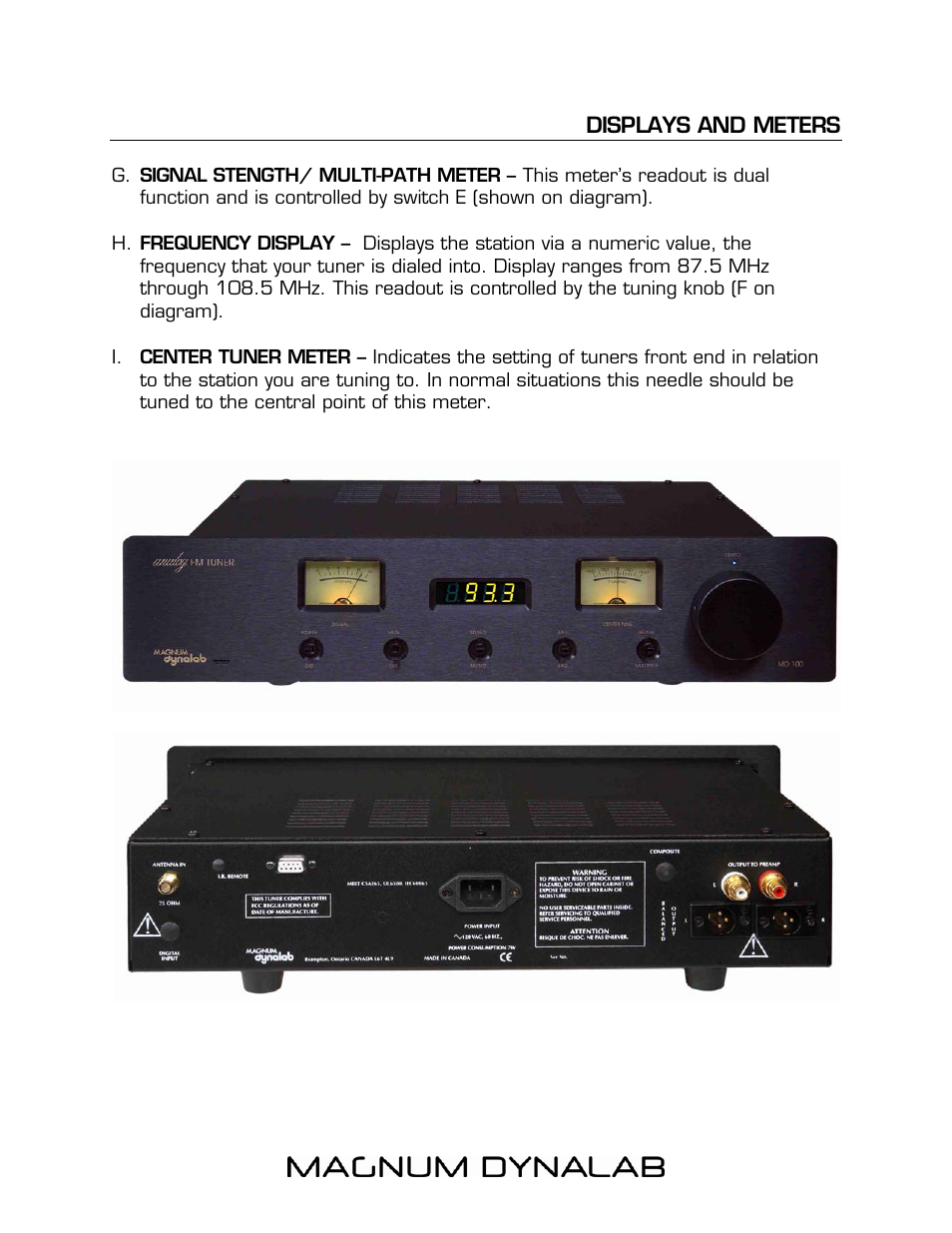 Displays and meters, Checking out your md 100t | Magnum Dynalab MD-100T User Manual | Page 7 / 16