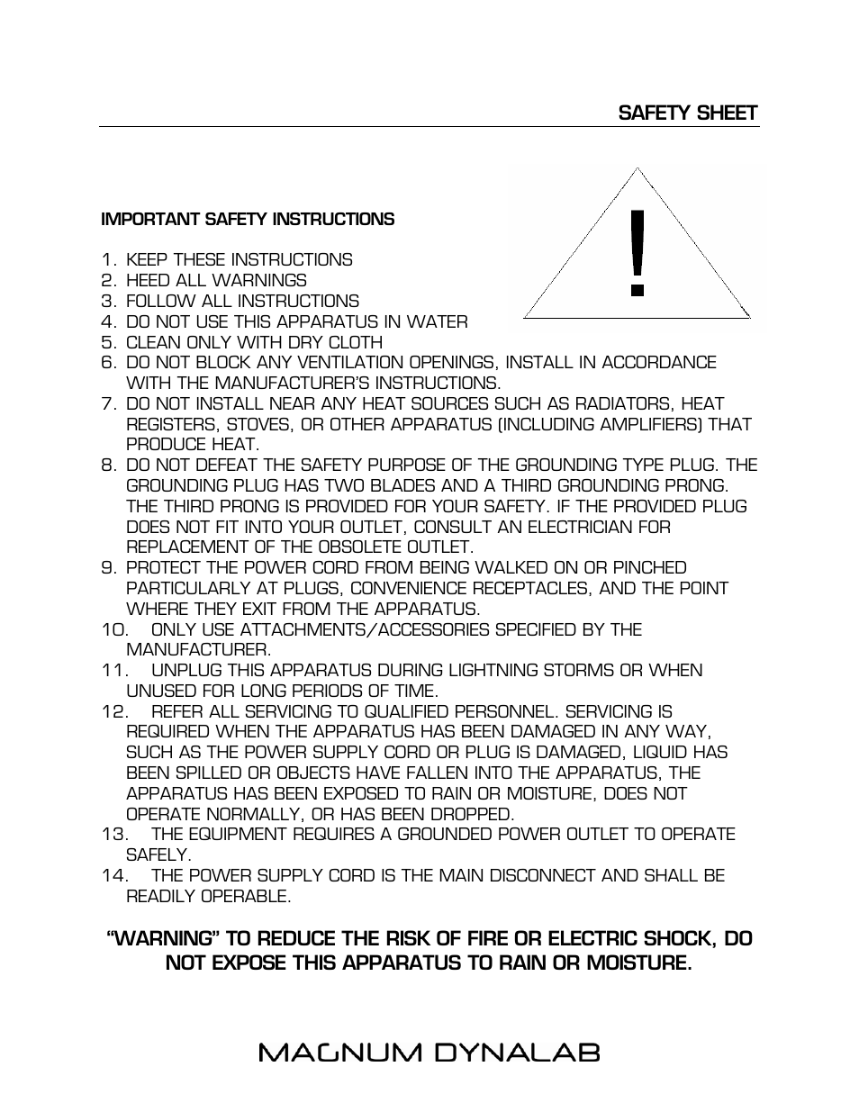 Safety sheet, Safety sheet 15 | Magnum Dynalab MD-90T User Manual | Page 15 / 16