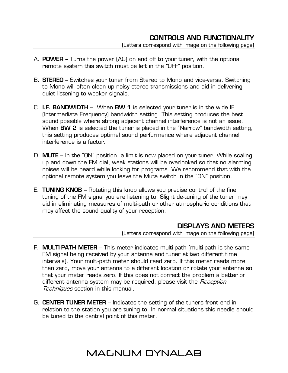 Controls and functionality, Displays and meters | Magnum Dynalab MD-90T User Manual | Page 6 / 16