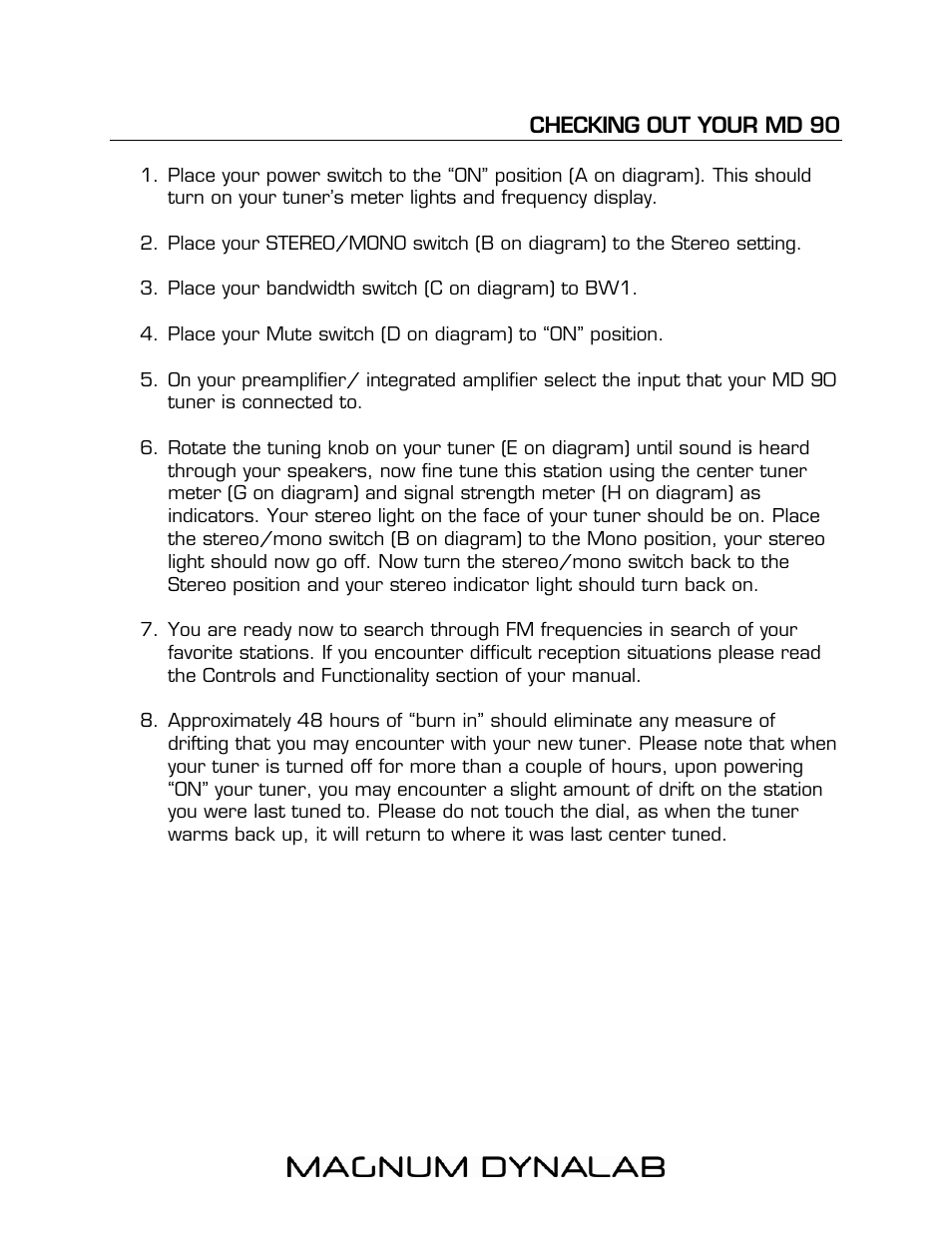 Checking out your md 90 | Magnum Dynalab MD-90 User Manual | Page 8 / 16