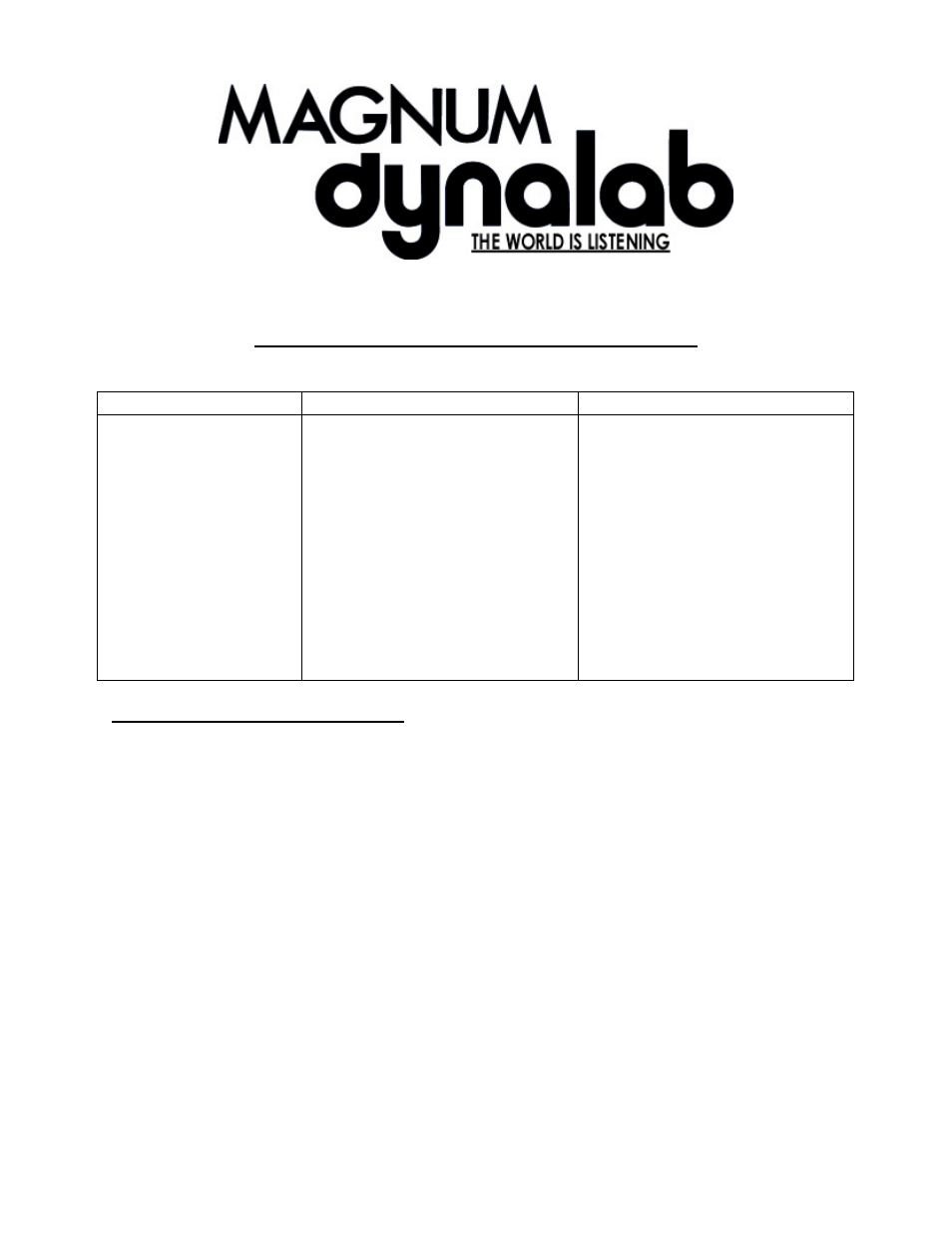 Magnum Dynalab Triode Models User Manual | 1 page