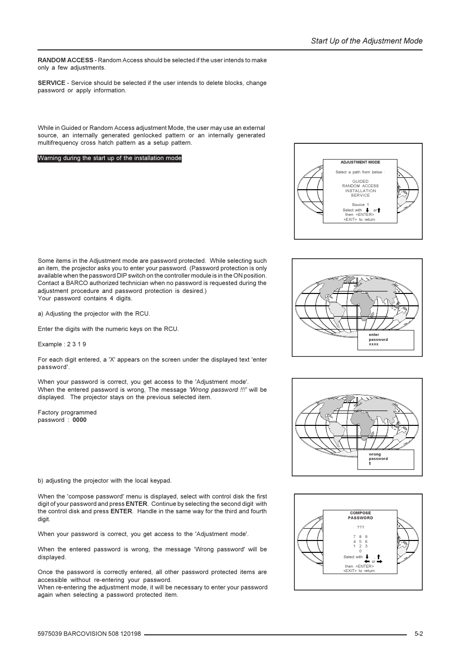 Start up of the adjustment mode | Barco R9002139 User Manual | Page 21 / 50